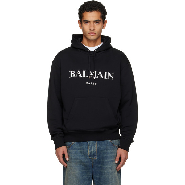  Balmain Black 'balmain' Printed Hoodie 