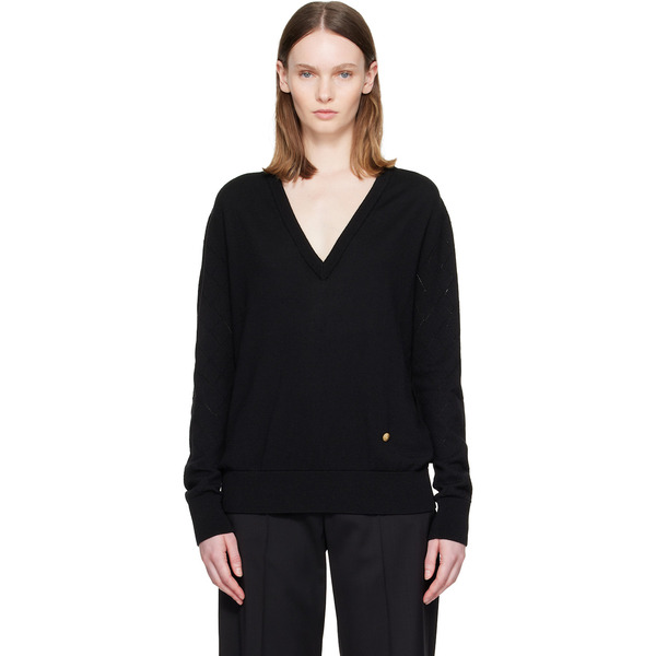  Balmain Black V-neck Light Sweater 