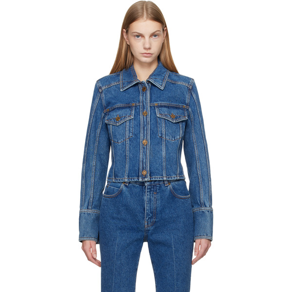  Balmain Blue Cropped Faded Denim Jacket 