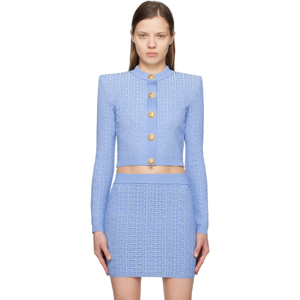  Balmain Blue Pb Labyrinth Knit Cardigan 