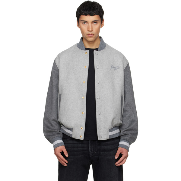  Balmain Gray Wool & Cashmere Varsity Bomber Jacket 