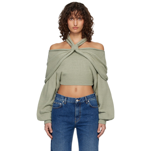  Balmain Green 'balmain' Long-sleeve Silk Sweater 