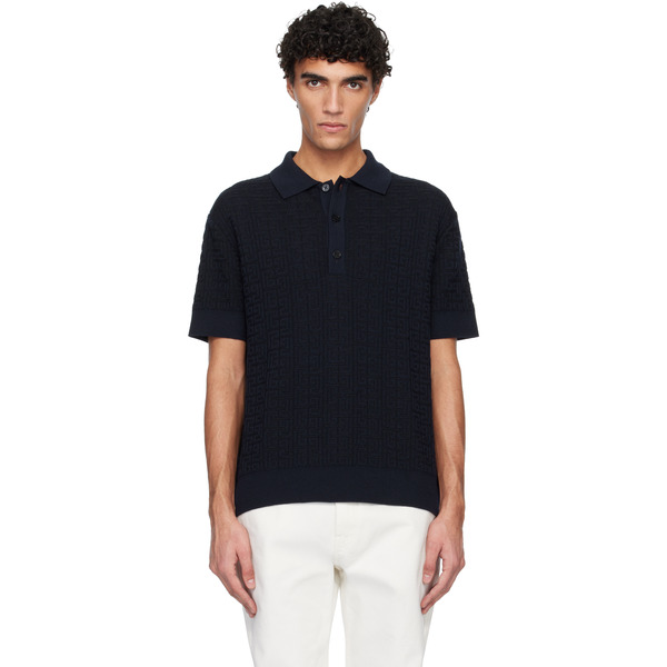  Balmain Navy Monogram Vanise Knit Polo 