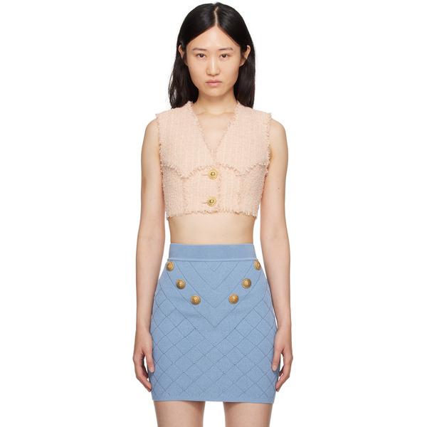  Balmain Pink Cropped Tank Top 