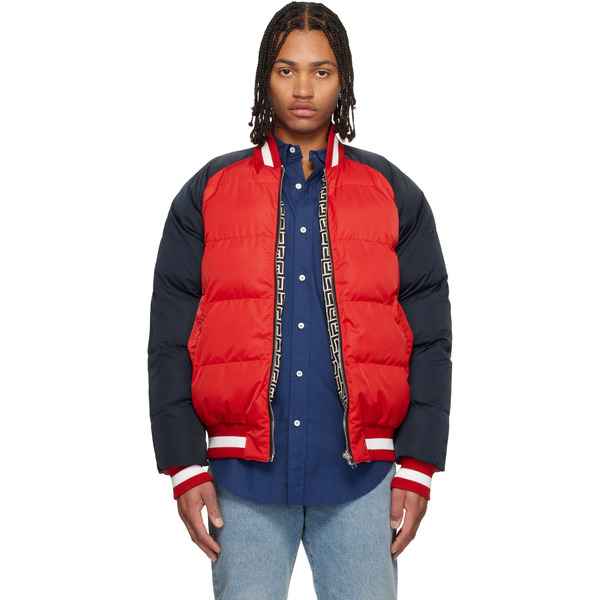  Balmain Red & Navy Bicolor Reversible Puffer Jacket 