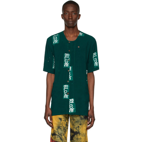 Bloke Green Hand Dyed Collarless Shirt 