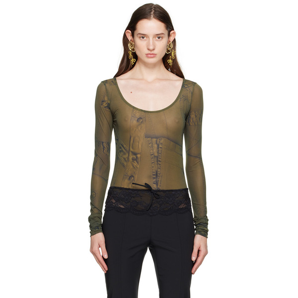  Blumarine Green Printed Bodysuit 