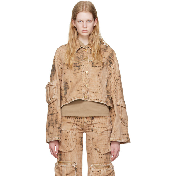  Blumarine Tan Camouflage Denim Jacket 
