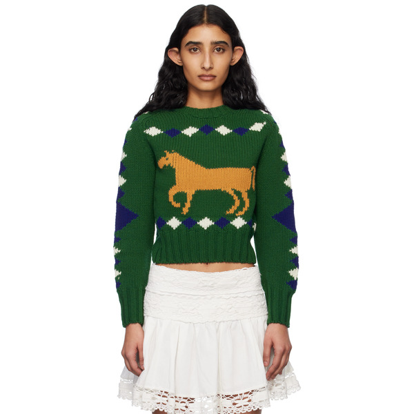  Bode Green Diamond Corral Sweater 