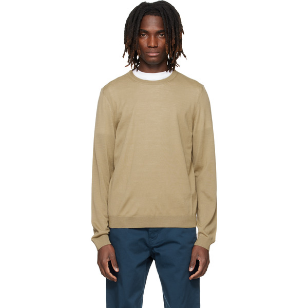  Boss Beige Merino-wool Slim Fit Sweater 