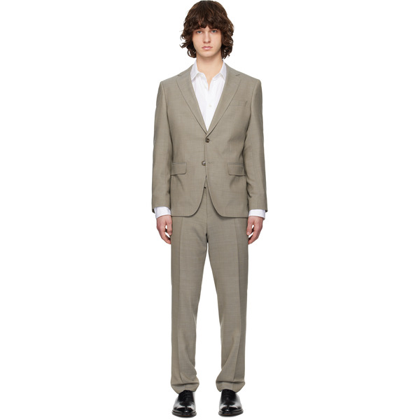  Boss Beige Micro-patterned Slim-fit Suit 