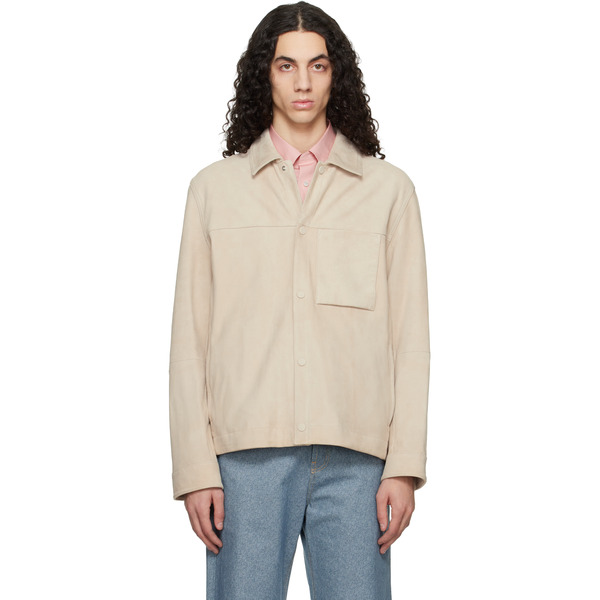  Boss Beige Snap Closure Suede Jacket 