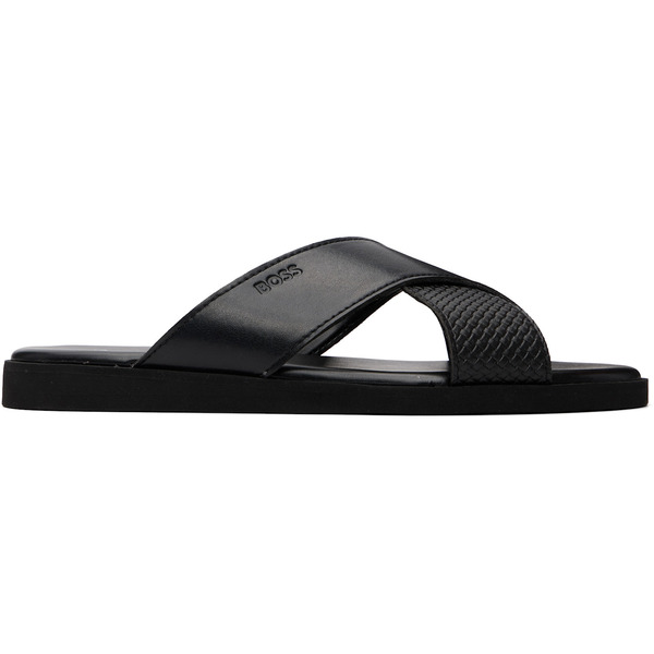  Boss Black Faux-leather Plain & Patterned Straps Sandals 