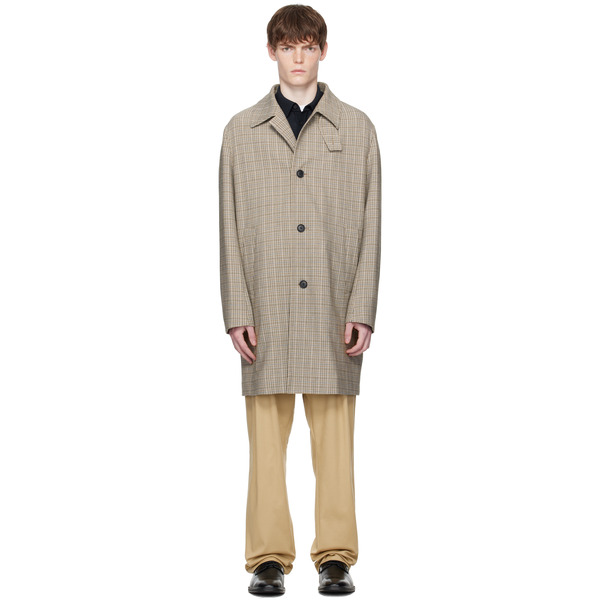  Boss Brown Classic-fit Check Pattern Coat 