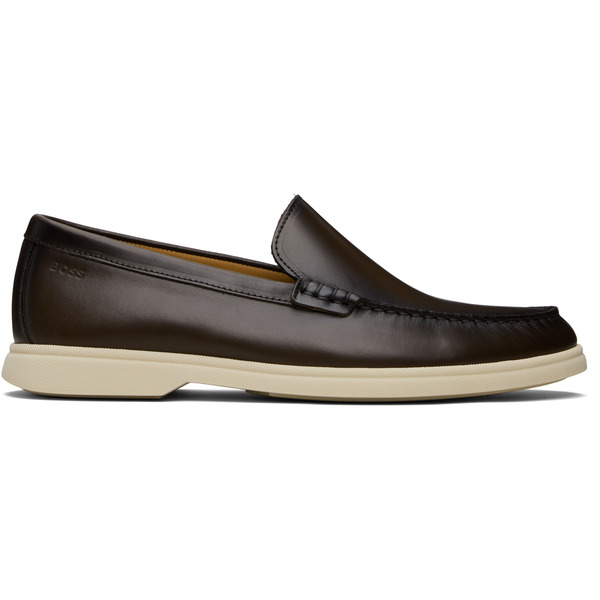  Boss Brown Embossed-logo Leather Loafers 