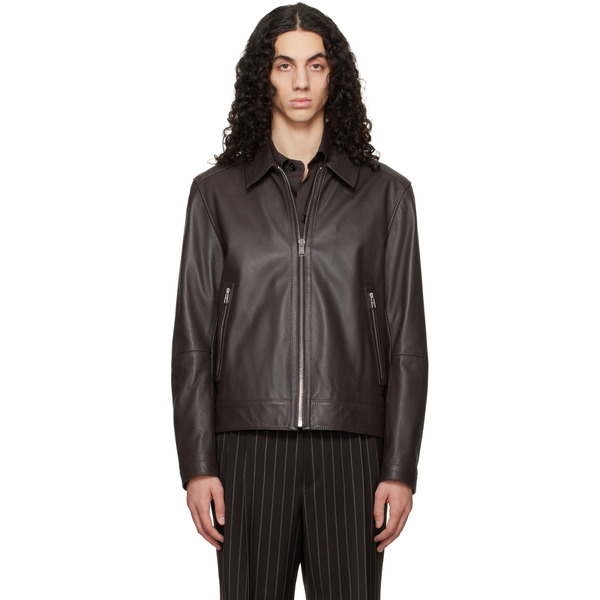  Boss Brown Regular Fit Leather Jacket 