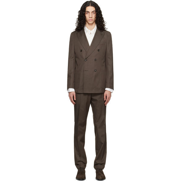  Boss Brown Two-piece Slim-fit Stretch Cotton Suit 