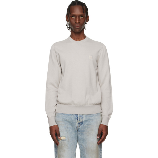 Boss Gray Logo-label Cotton & Cashmere Sweater 