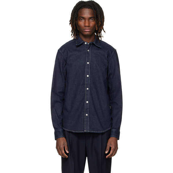  Boss Navy Regular-fit Stretch Denim Shirt 