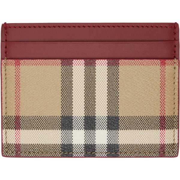  Burberry Beige & Burgundy Check Card Holder 