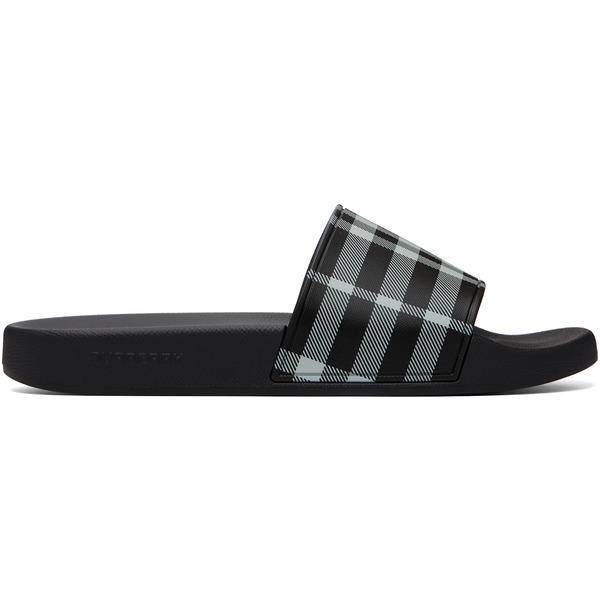  Burberry Black Check Slides 