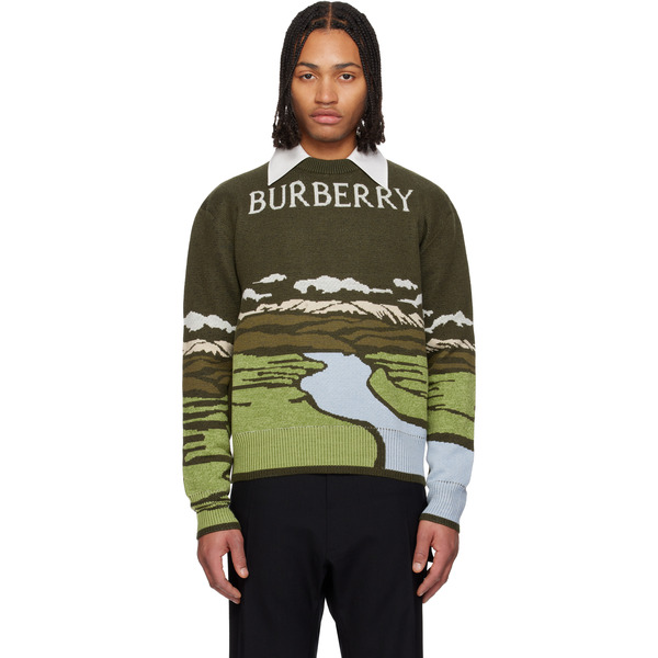  Burberry Green Landscape Wool Blend Sweater 