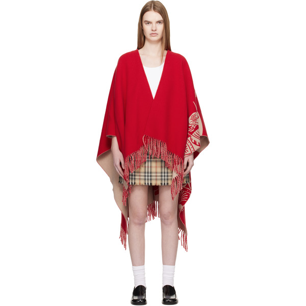  Burberry Red Ekd Wool Cashmere Cape 