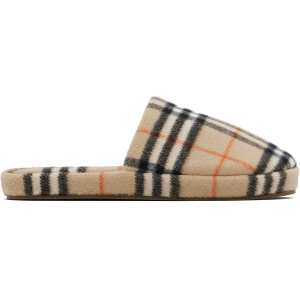  Burberry Tan Check Wool Blend Slippers 