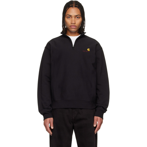  Carhartt Work In Progress Black Half Zip American Script Sweatshirt 