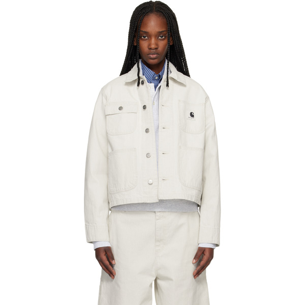  Carhartt Work In Progress Off-white Mercer Stripe Denim Chore Jacket 