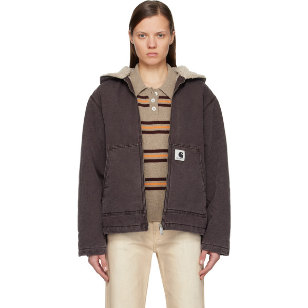  Carhartt Work In Progress Purple Hooded Mitch Bomber Jacket 