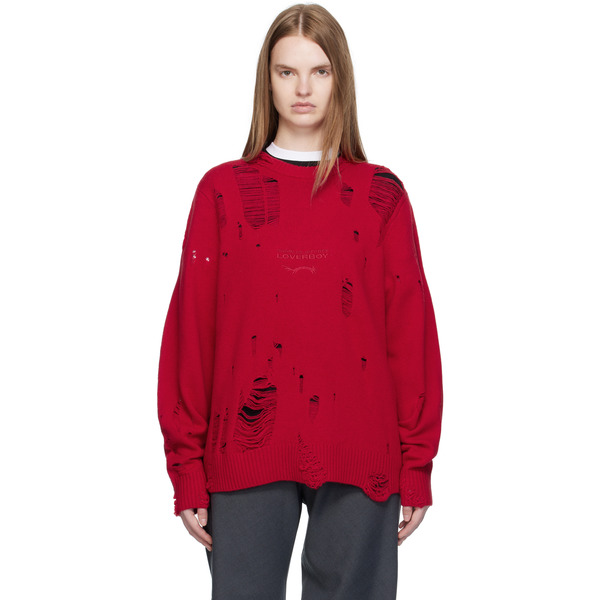  Charles Jeffrey Loverboy Red Distressed Logo Sweater 