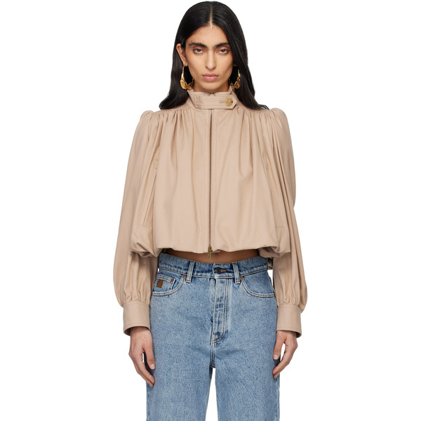  Chloé Beige Cotton Canvas Gathered Boule Jacket 