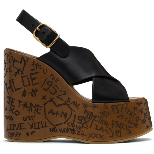  Chloé Black Maxime Wedge Sandals 