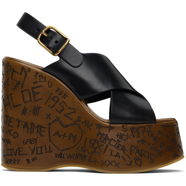  Chloé Black Maxime Wedge Sandals 