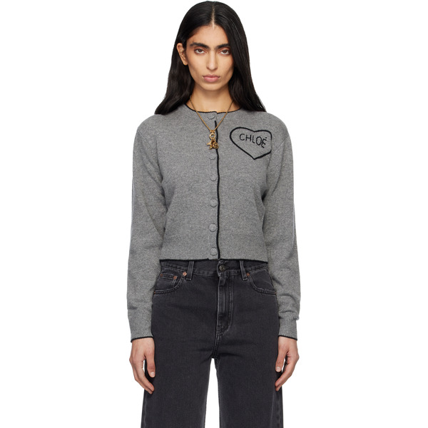  Chloé Gray Fitted Logo Cardigan 