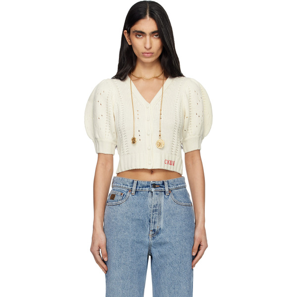  Chloé White Puff-sleeve Wool & Cashmere Knit Cardigan 