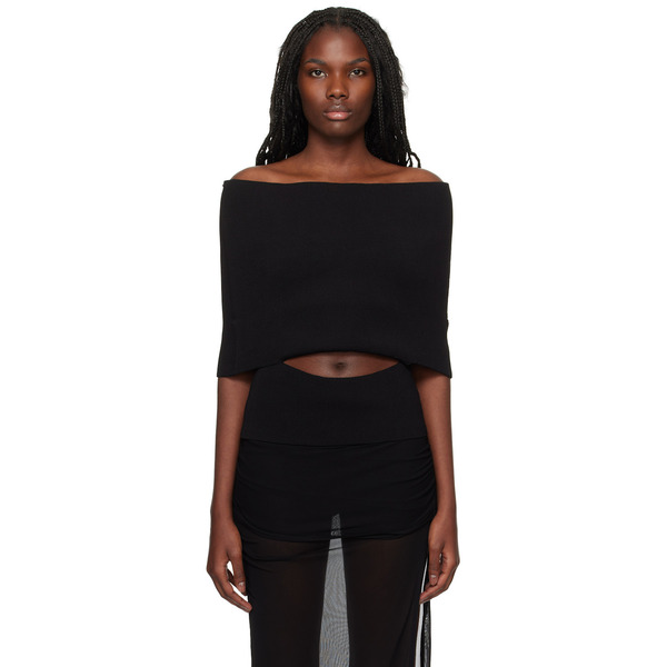  Christopher Esber Black Slashed Knit Shawl Top 