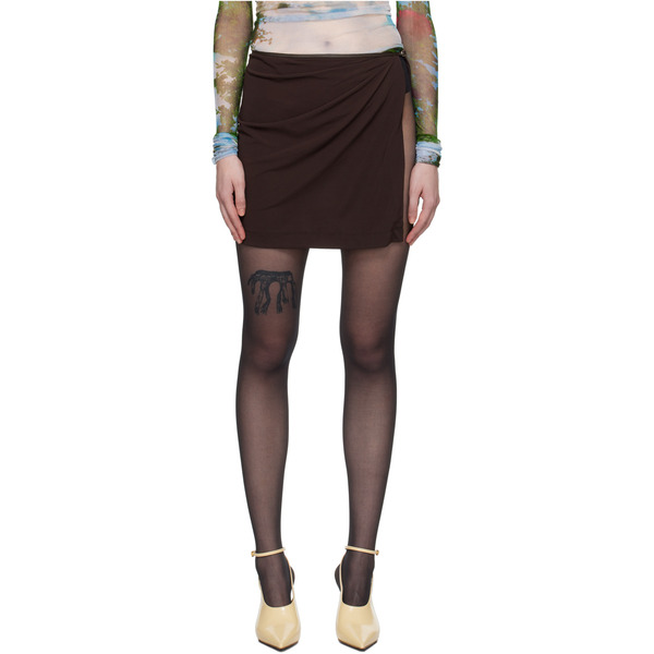  Christopher Esber Brown Framed Buckle Miniskirt 