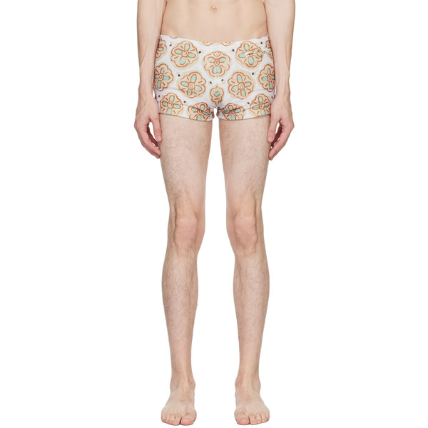  Commas Beige Painted Flower Square Swim Briefs 