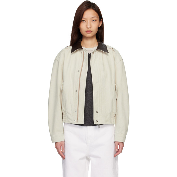  Coor Beige Leather Collar Washed Cationized Bomber Jacket 