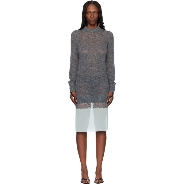  Coperni Gray & Green Multi-layer Pullover Midi Dress 