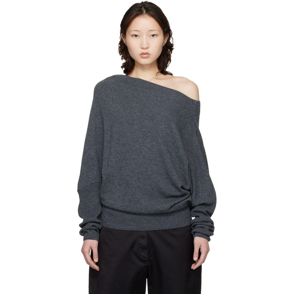  Cordera Gray Merino Wool Off-shoulder Sweater 