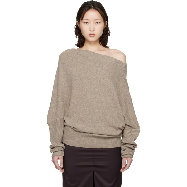  Cordera Taupe Merino Wool Off-shoulder Sweater 