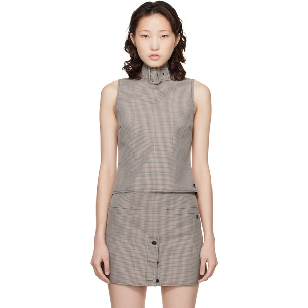  Courrèges Beige Buckle Houndstooth Top 