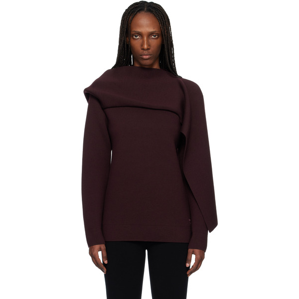  Courrèges Burgundy Scarf Oversized Wool Sweater 
