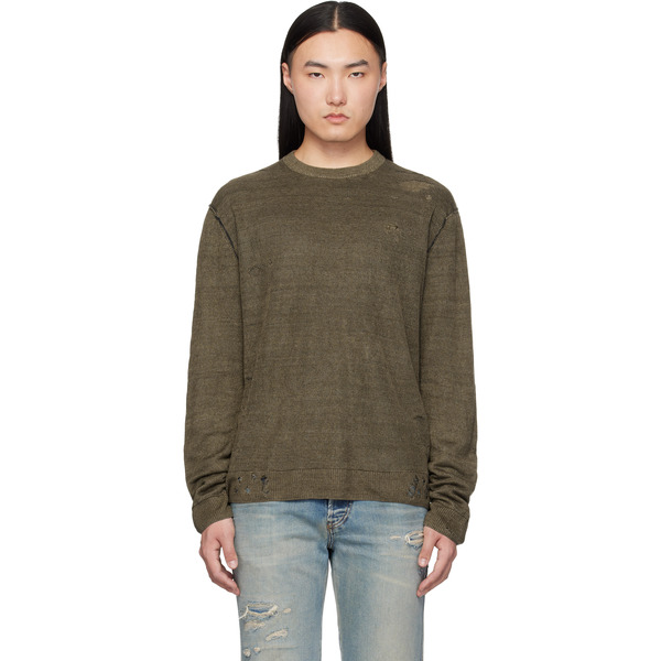  Diesel Khaki Destroyed Linen Sweater 