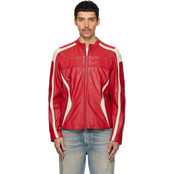  Diesel Red & Off-white L-adam Leather Jacket 