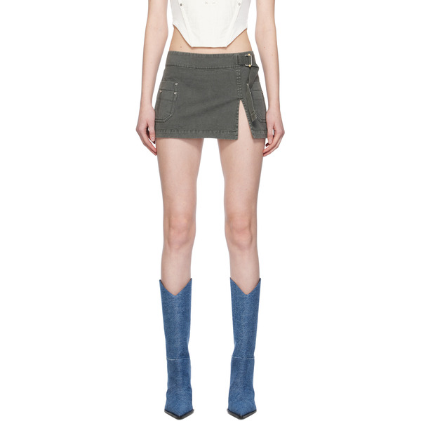  Dion Lee Gray Apron Wrap Denim Miniskirt 