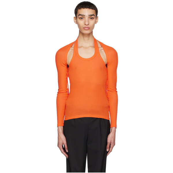  Dion Lee Orange Modular Halter Long Sleeve T-shirt 